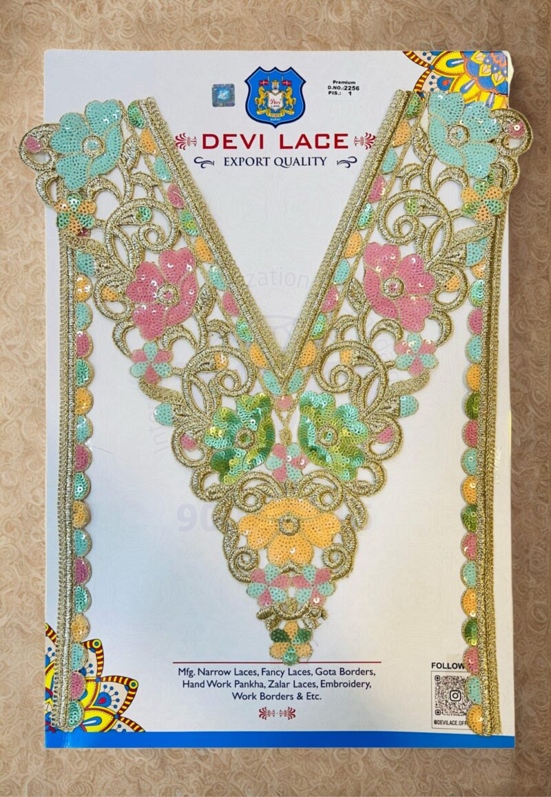 Devi Lace Embroidery Neck With Sleve – for Dresses, Kurtis, and Boutique Fashion Design (1 Pcs)