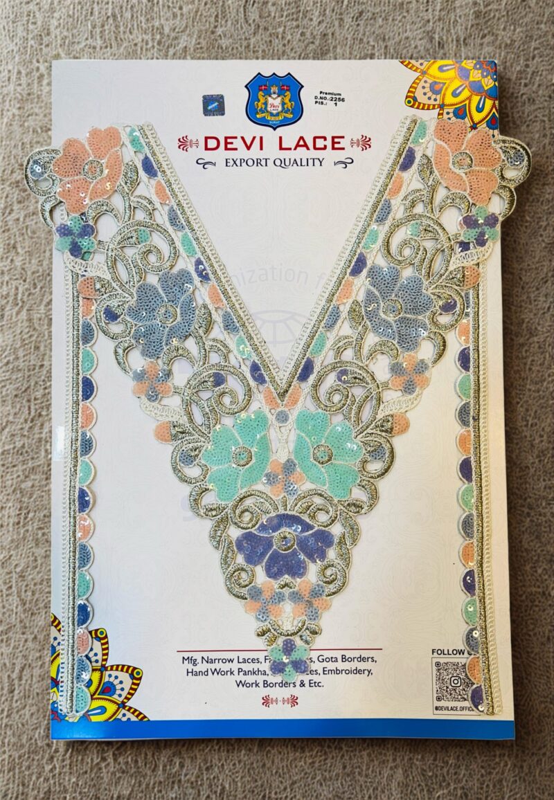 Devi Lace Embroidery Neck With Sleve – for Dresses, Kurtis, and Boutique Fashion Design (1 Pcs)