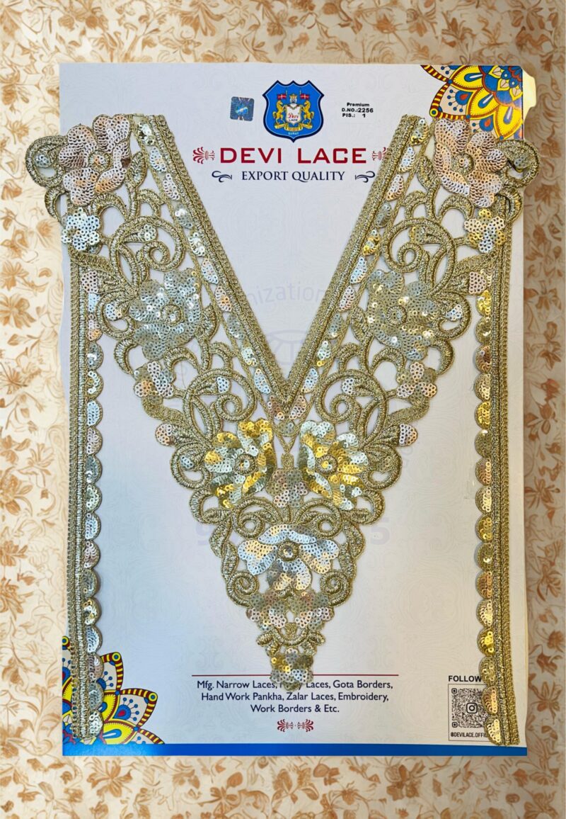 Devi Lace Embroidery Neck With Sleve – for Dresses, Kurtis, and Boutique Fashion Design (1 Pcs)