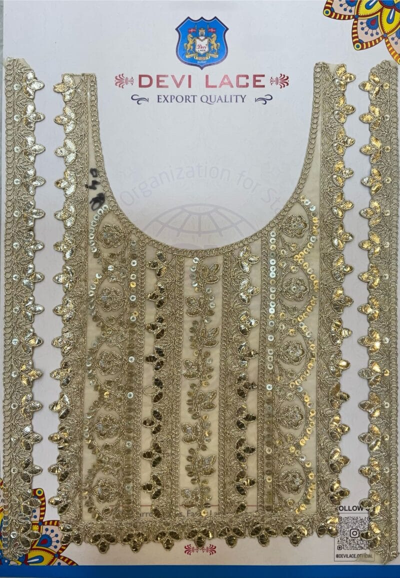 Devi Lace Luxury Thread Embroidered Neck With Sleve Lace – Partywear Dresses, Kurtis & Indo-Western Outfits (1Pcs)