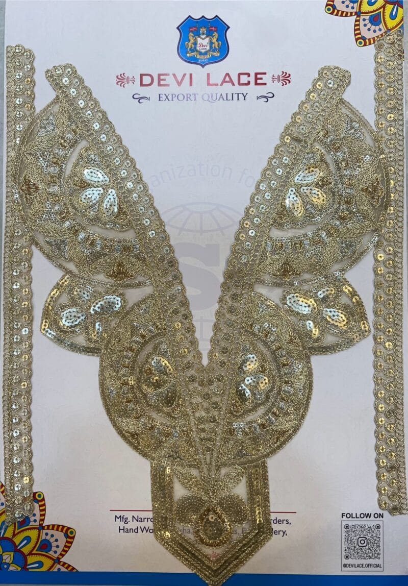 Ethnic Neck With Embroidery Sleve – by Devi Lace for Churidar Kurtas, Salwar Suits & (1Pcs)