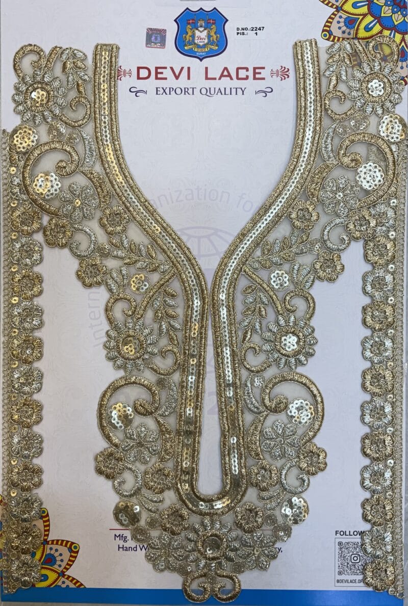 Boutique-Inspired Neck Embroidery With Sleve by Devi Lace – for Party Kurtis (1Pcs)