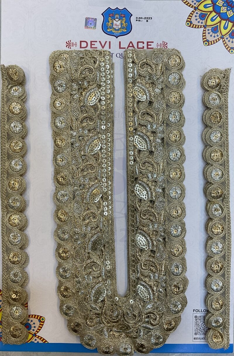 Zari & Thread Embroidery Neck With Sleve by Devi Lace– Fancy Neck Trim for Designers  (1Pcs)