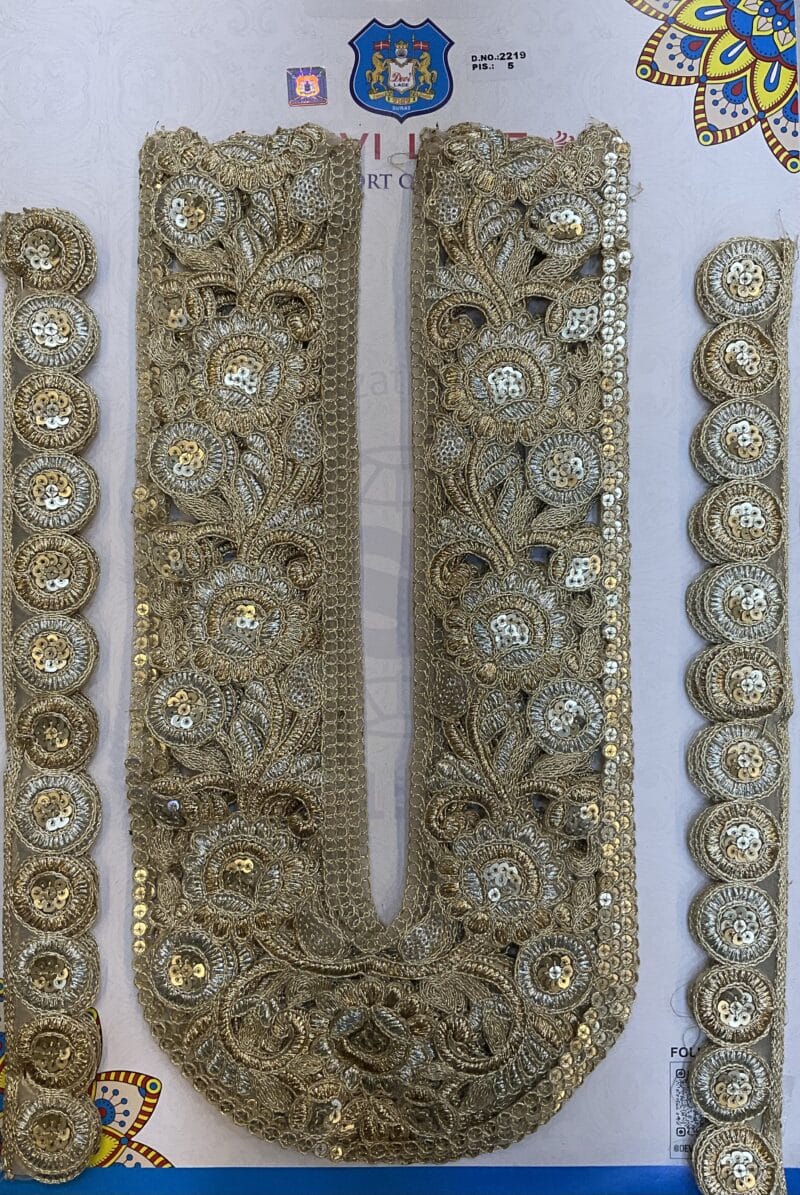 Elegant Neck Embroidery With Sleve by Devi Lace– Perfect for Kurtis, Anarkalis & Gowns  (1Pcs)