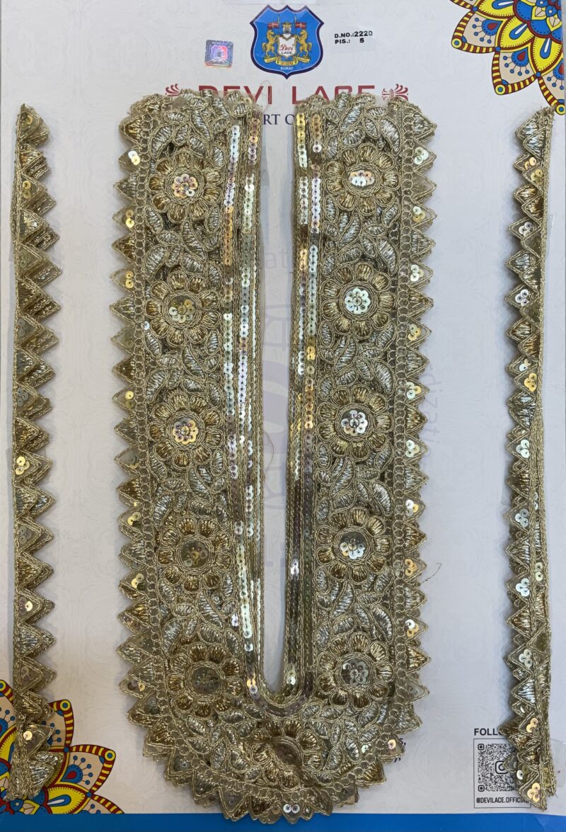 Stylish Embroidery With Sleve Embellishment by Devi Lace– 9 Meter Roll for Tailors (1Pcs)