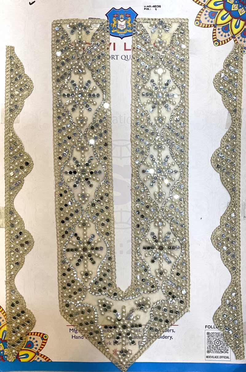 Devi Lace Heavy Thread Mirror & Beads Work Embroidery Neck With Sleve – Fancy Kurtis & Dress (1 Pcs)