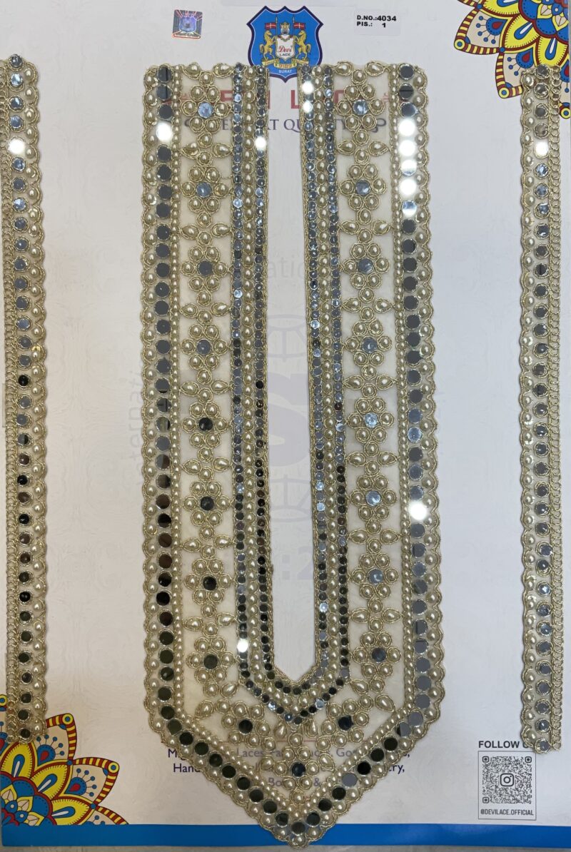 Devi Lace Thread Mirror & Beads Work Embroidery Neck With Sleve – Fancy Kurtis & Dress (1 Pcs)
