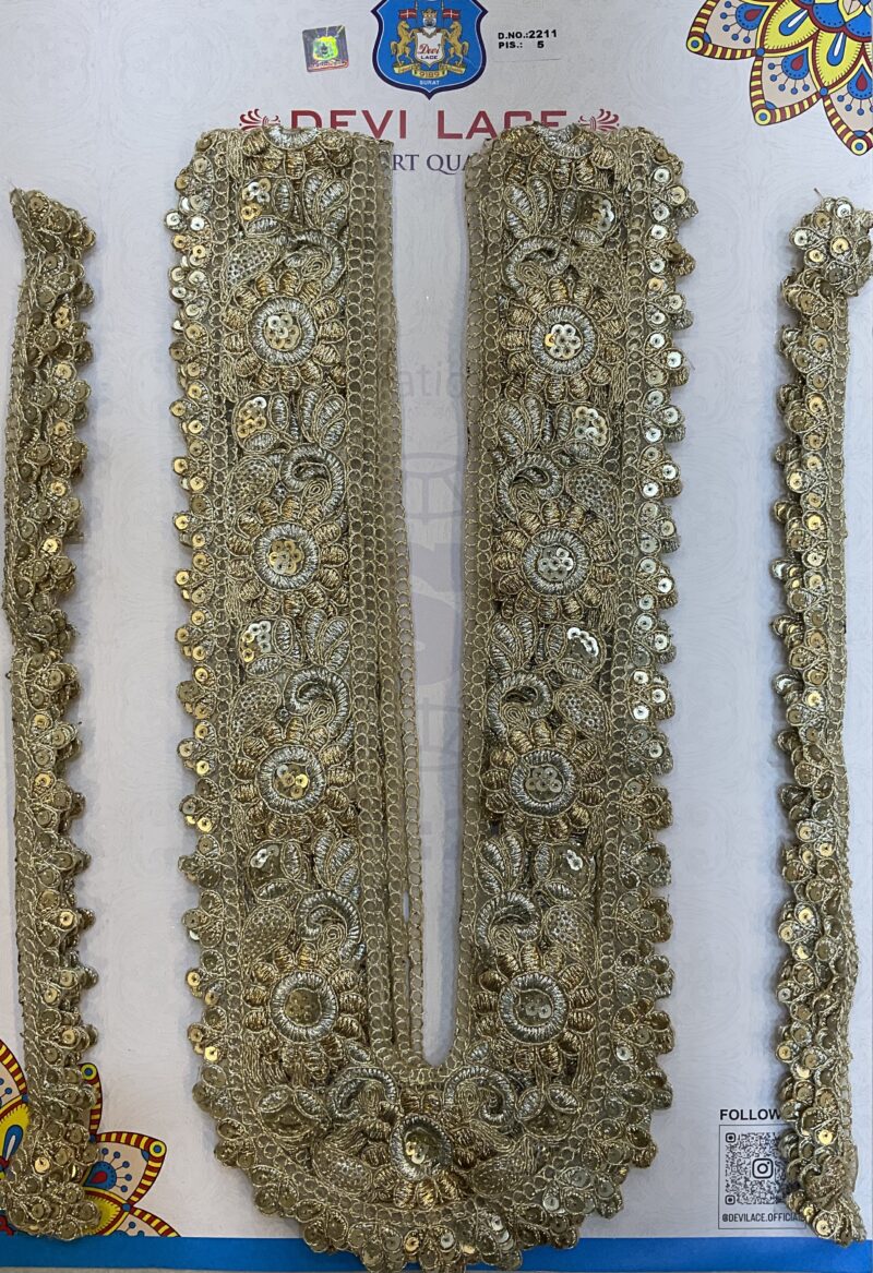 Devi Lace Exclusive Neck Embroidery With Sleve – Ideal for Fancy Kurtis & Gowns (1Pcs)