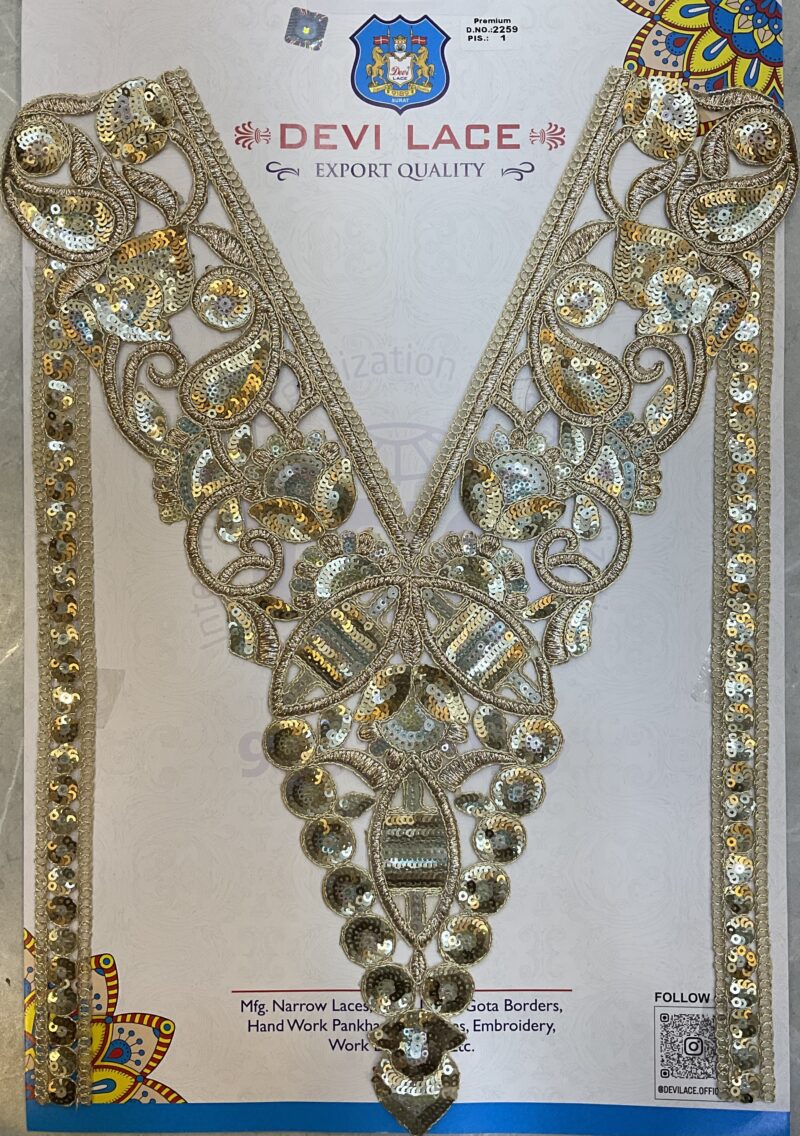 Devi Lace Handcrafted Embroidery Neck Lace With Sleve - for Tailoring (1 Pcs)