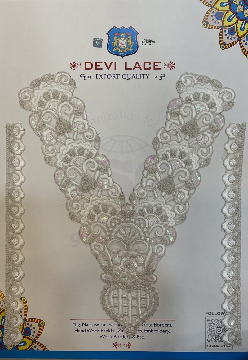 Devi Lace White Textured Embroidery Neck With Sleve – Crafted for Neck Design Lovers (1 Pcs)