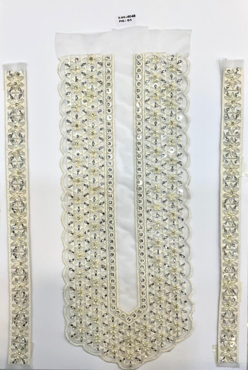 Devi Lace Premium Embroidered Neckline Lace with Stones – Heavy Work Border for Festive Kurtis (1 pcs)