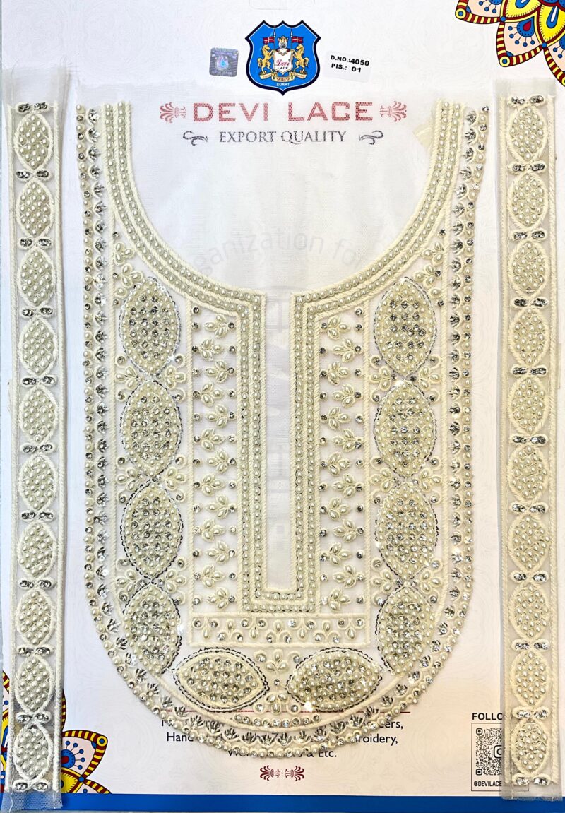 Devi Lace Royal Embroidery Neck with Stones – Heavy for Bridal Kurtas & Long Dresses (1 Pcs)